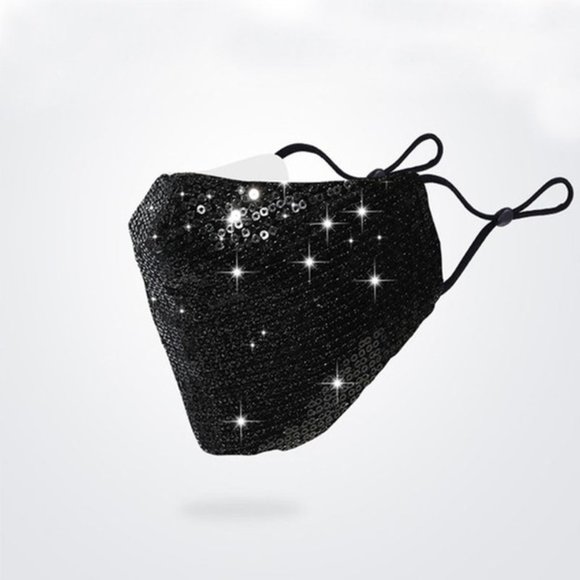 Fashion Mask Accessories - Black Sequins Face Mask U-104